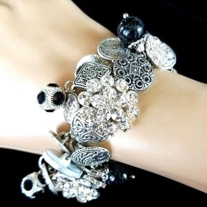 Vintage Rhinestone Button Charm Bracelet